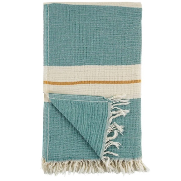 Sea Green & Golden Yellow Muslin XL 100% Organic Blanket Towel Soft XL - Picture 3 of 3